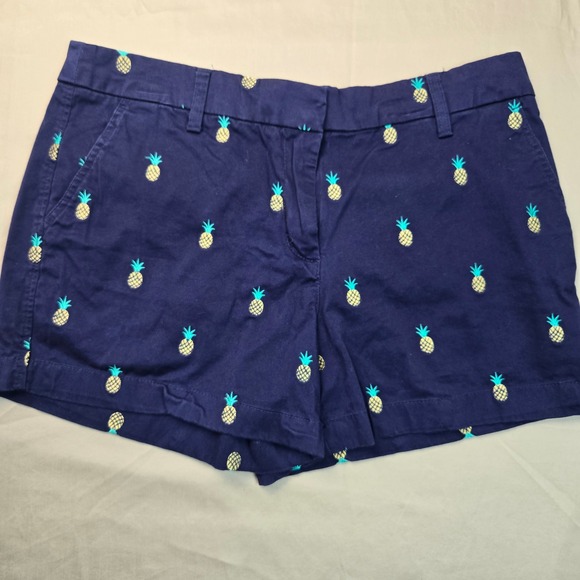 British Khaki Womens Navy Blue Pineapple Embroidered Chino Shorts Size 8 - Picture 2 of 8